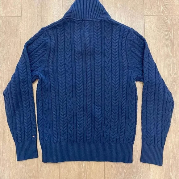 Tommy Hilfiger Men's Navy Cable Knit Sweater - Picture 3 of 6